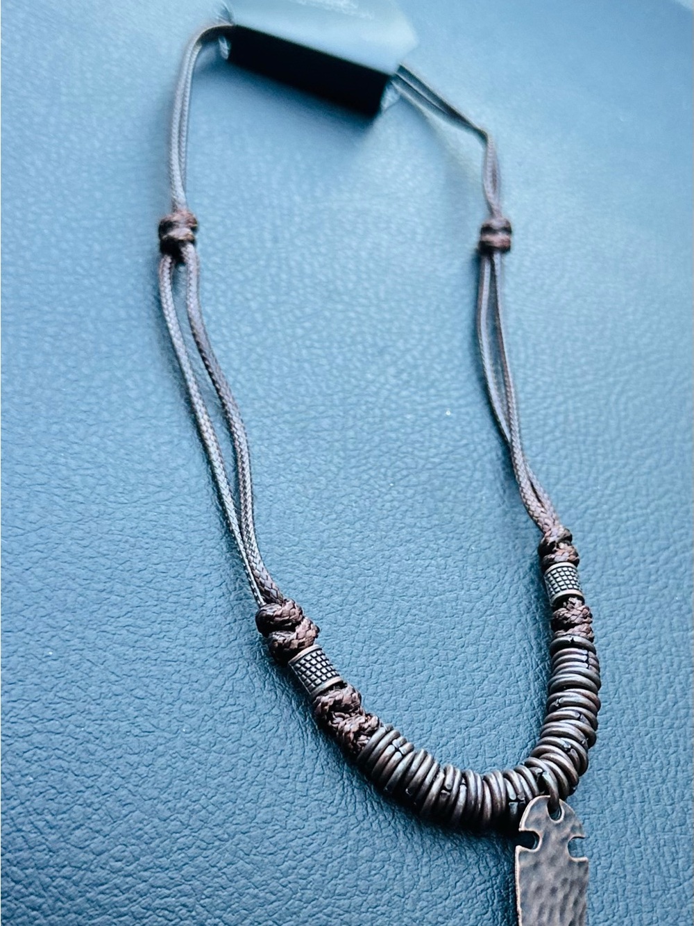 paparazzi Brown Cord Necklace with Metal Pendant